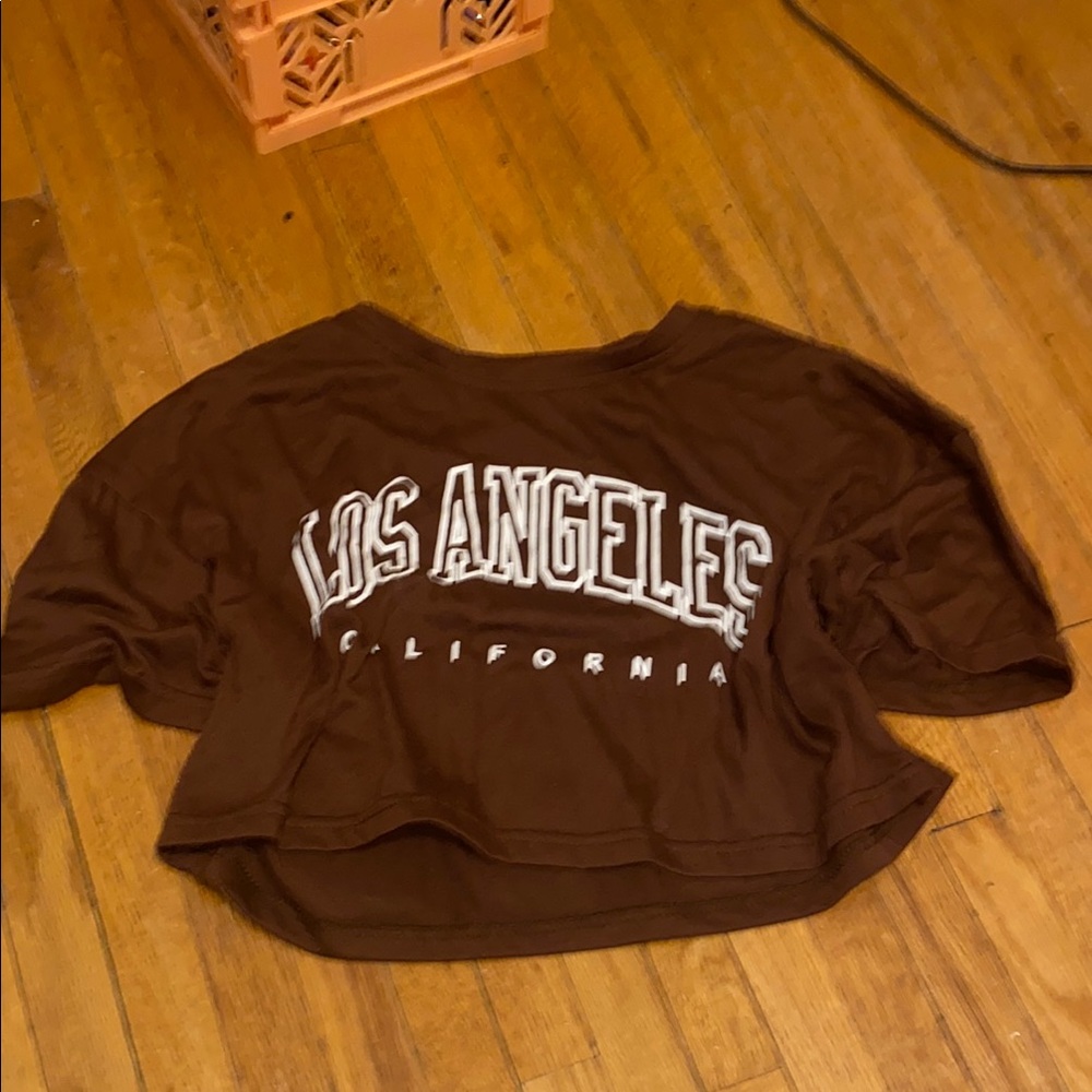 SHEIN Brown Crop Top Short Sleeve Relaxed Fit